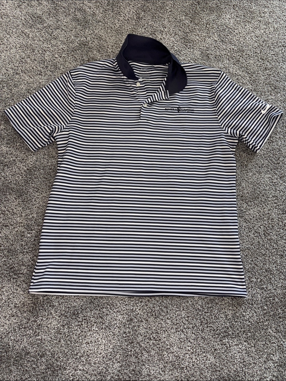 Nike Men's Black and White Striped Polo - Riviera Cancun Golf Resort - Medium